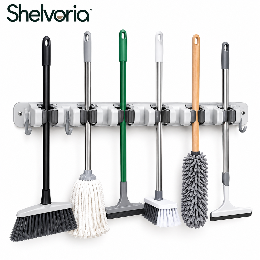 Shelvoria™ Wall-Mounted Broom & Mop Holder