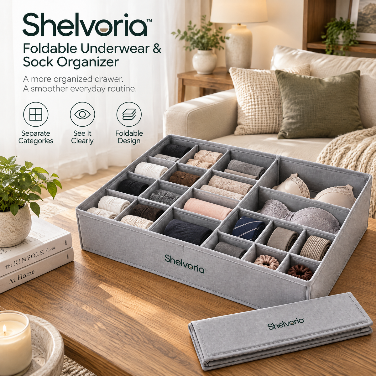 Shelvoria™ Foldable Underwear & Sock Organizer