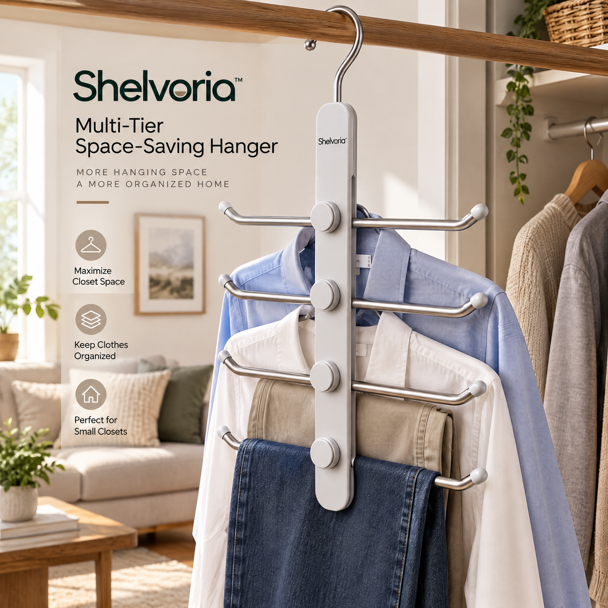 Shelvoria™ Multi-Tier Space-Saving Hanger