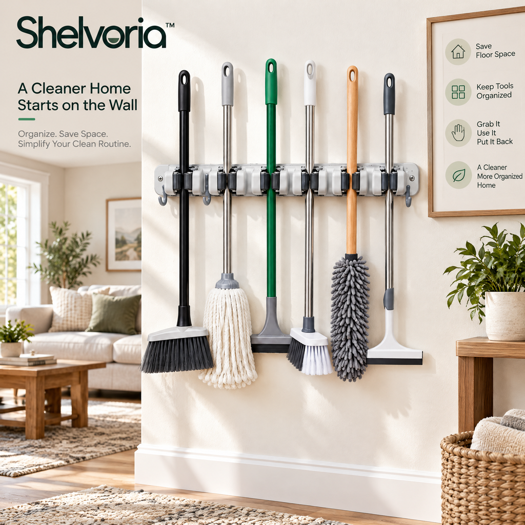 Shelvoria™ Wall-Mounted Broom & Mop Holder