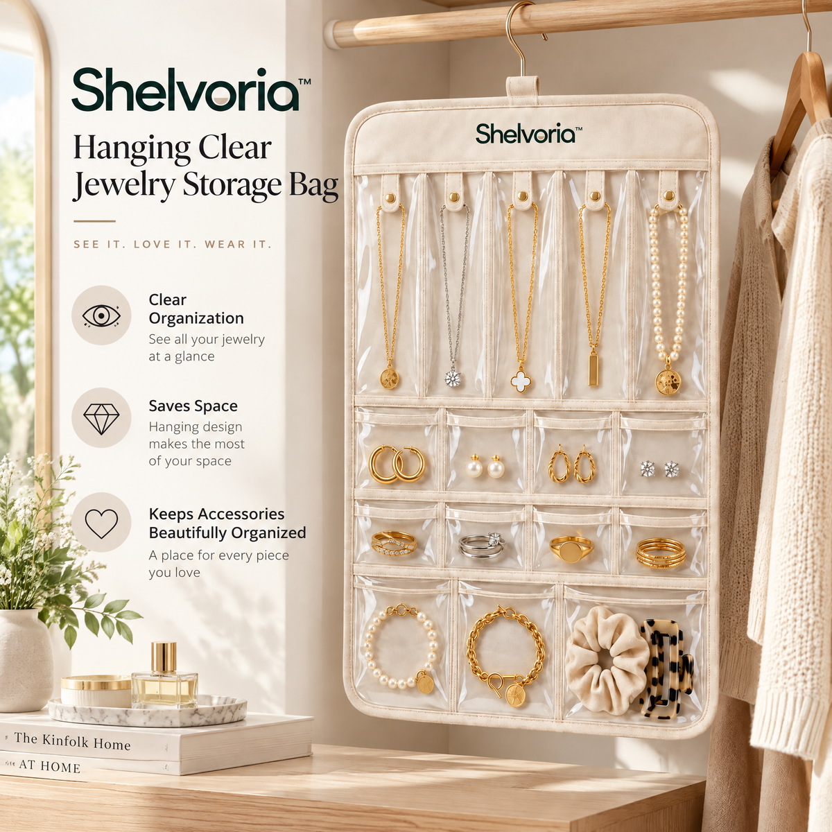 Shelvoria™ Hanging Clear Jewelry Storage Bag