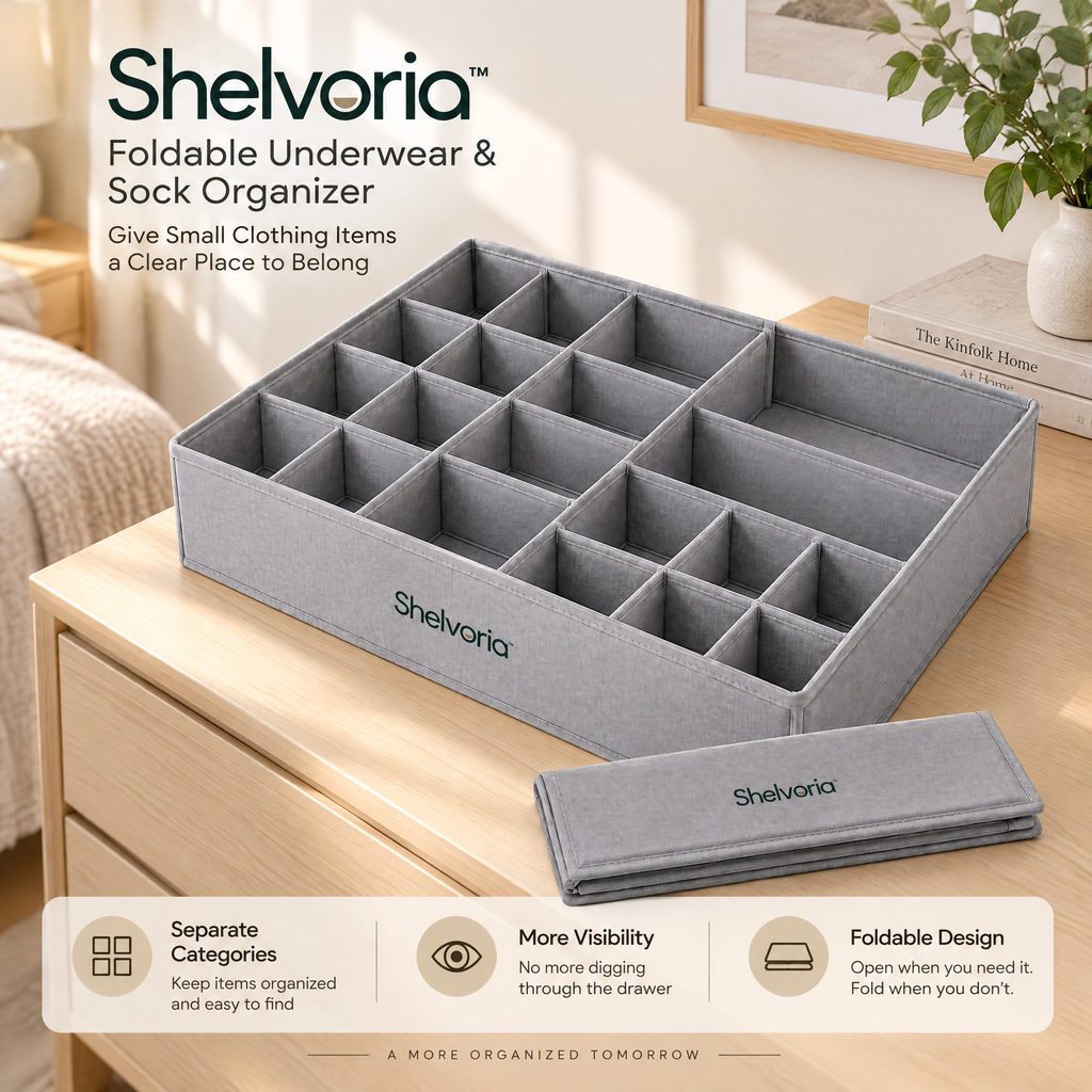 Shelvoria™ Foldable Underwear & Sock Organizer