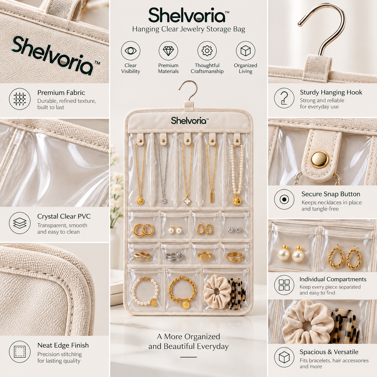 Shelvoria™ Hanging Clear Jewelry Storage Bag