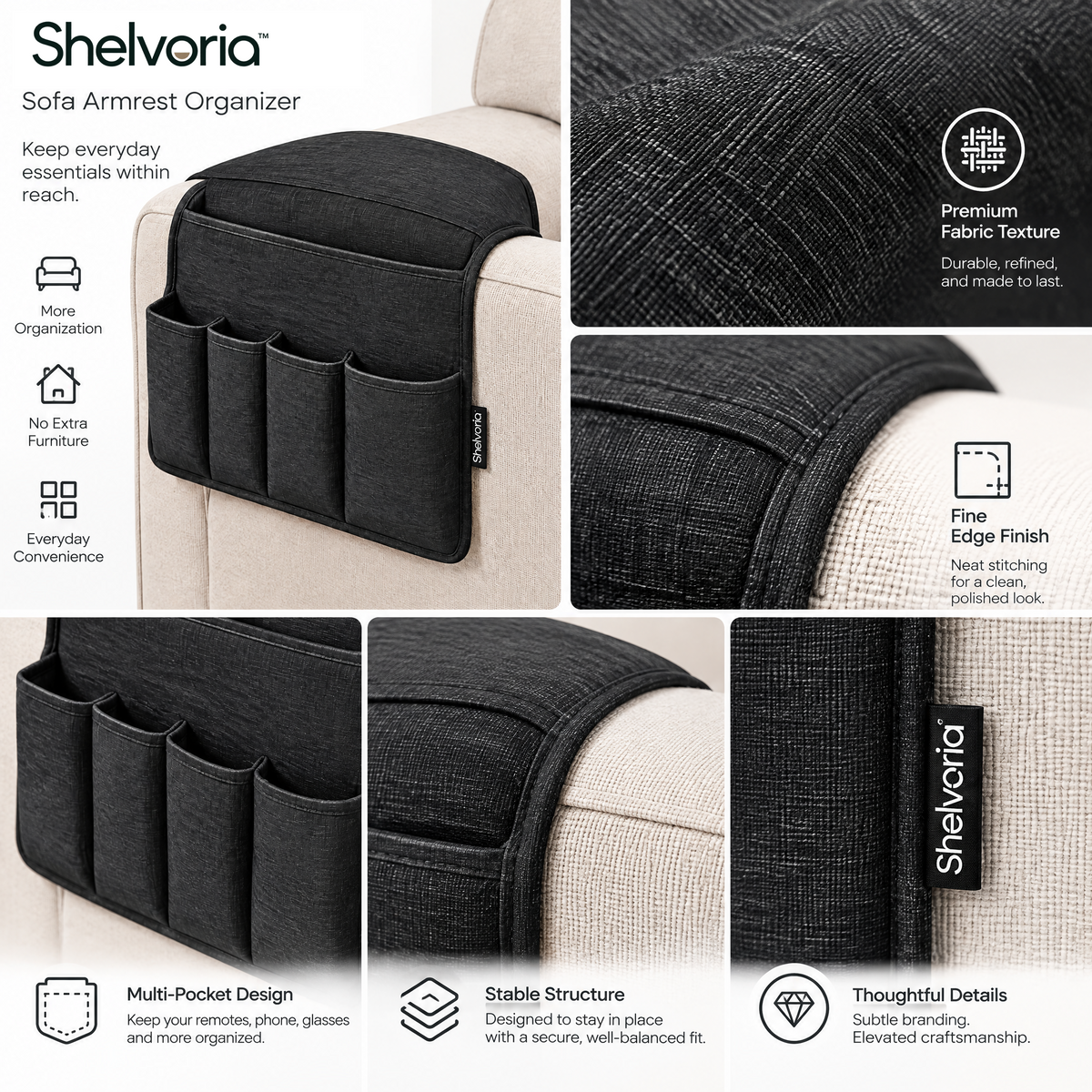 Shelvoria™ Sofa Armrest Organizer