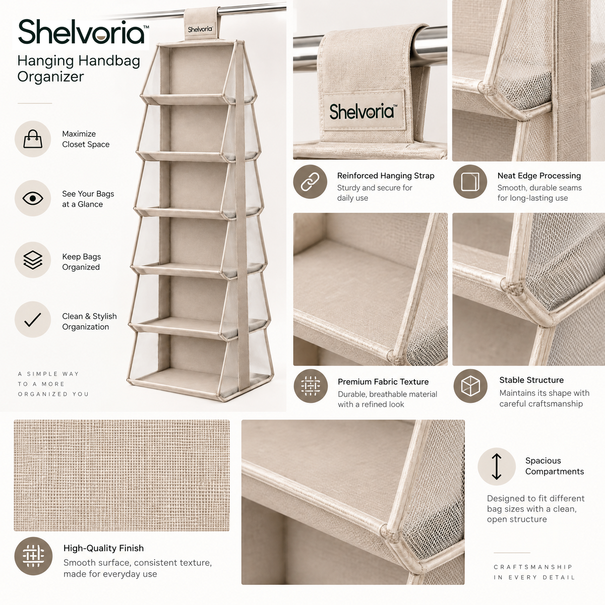Shelvoria™ Hanging Handbag Organizer